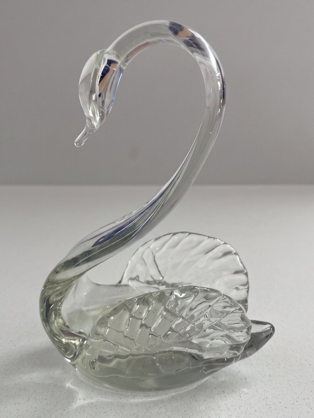 Vintage Hand Blown Clear Glass Long Neck Swan Trinket Dish 6.5”